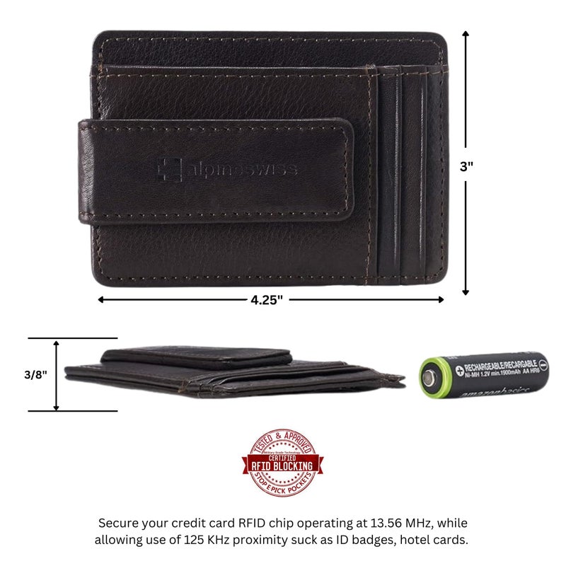 Alpine Swiss Harper Mens RFID Slim Money Clip Front Pocket Wallet Minimalist Leather ID Card Holder Brown - Image 3